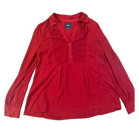 ANTHROPOLOGIE MAEVE Red Chevron Inlay Popover Top Blouse Sz. 4 - Picture 2 of 11